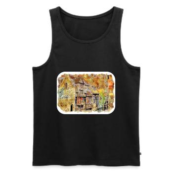 Bruges Belgium Watercolor Sketch Drawn Illustratio - Men's Premium Organic Tank Top - black - Front - AI Model Male 178 light (178cm)