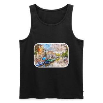 Amsterdam Netherlands Watercolor Sketch Drawing - Men's Premium Organic Tank Top - black - Front - Michal (187cm)
