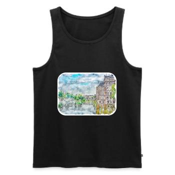 Binnenhof Pays-Bas Aquarelle Dessin - Débardeur bio Premium Homme - noir - Devant - Michal (187cm)