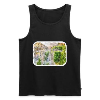 Sorrente Italie Aquarelle Esquisse Dessinée Peinture - Débardeur bio Premium Homme - noir - Devant - Michal (187cm)