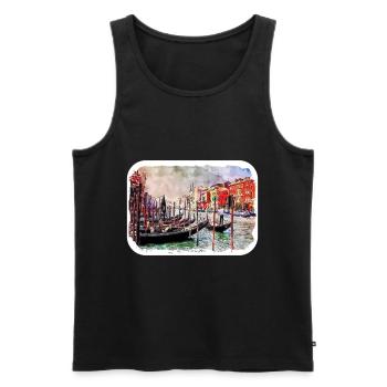 Venise Italie Aquarelle Esquisse Illustration - Débardeur bio Premium Homme - noir - Devant - Michal (187cm)