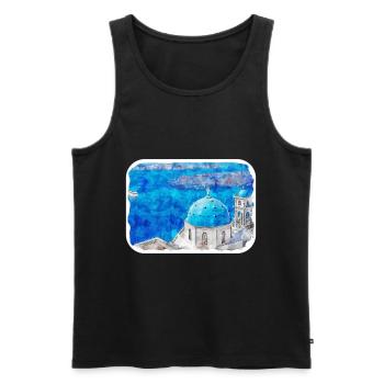 Santorin Grèce Aquarelle Esquisse Dessinée Illustrat - Débardeur bio Premium Homme - noir - Devant - Michal (187cm)