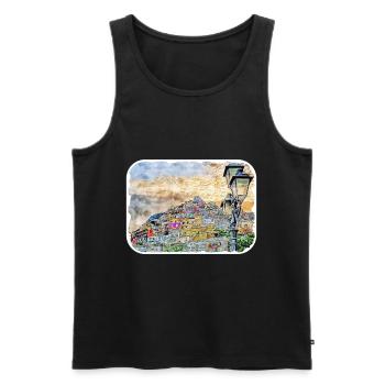 Positano Italy Watercolor Sketch Drawn Illustratio - Men's Premium Organic Tank Top - black - Front - AI Model Male 178 light (178cm)