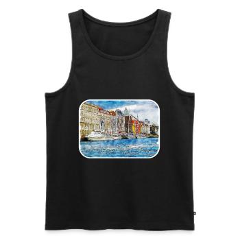 Copenhague Danemark Aquarelle Sketch Illustration - Débardeur bio Premium Homme - noir - Devant - Michal (187cm)
