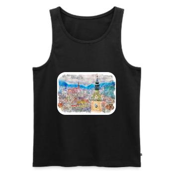 Brasov Roumanie Aquarelle Sketch Illustration - Débardeur bio Premium Homme - noir - Devant - AI Model Male 178 light (178cm)