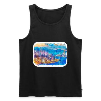 Hong Kong China Aquarell Skizze Zeichnung - Männer Premium Bio Tank Top - Schwarz - Vorne - Michal (187cm)