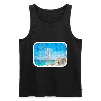Dubai Uae Watercolor Sketch Hand Drawn Painting - Men's Premium Organic Tank Top - black - Front - AI Model Male 178 light (178cm)