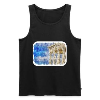 Athènes Grèce Aquarelle Esquisse Dessinée Peinture - Débardeur bio Premium Homme - noir - Devant - AI Model Male 178 light (178cm)