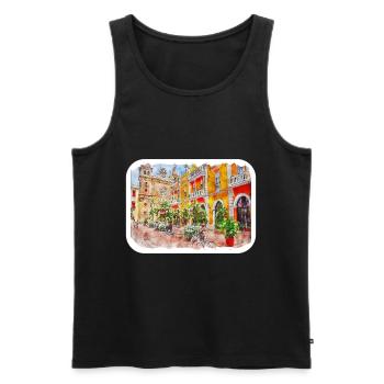 Cartagena Colombie croquis aquarelle dessiné illustr - Débardeur bio Premium Homme - noir - Devant - Michal (187cm)