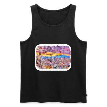 Barcelone Espagne Aquarelle Esquisse Dessiner Dessin - Débardeur bio Premium Homme - noir - Devant - Michal (187cm)