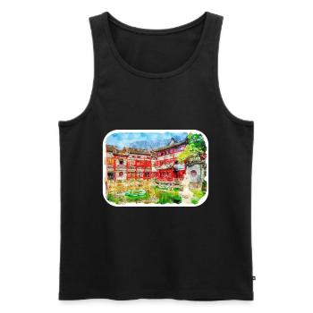 China Landmark Watercolor Sketch Paint Illustratio - Men's Premium Organic Tank Top - black - Front - AI Model Male 178 light (178cm)
