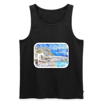 Santorin Grèce Aquarelle Sketch Illustration - Débardeur bio Premium Homme - noir - Devant - Michal (187cm)
