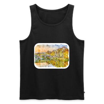 Florence Italie Aquarelle Croquis Dessiné Peinture - Débardeur bio Premium Homme - noir - Devant - Michal (187cm)