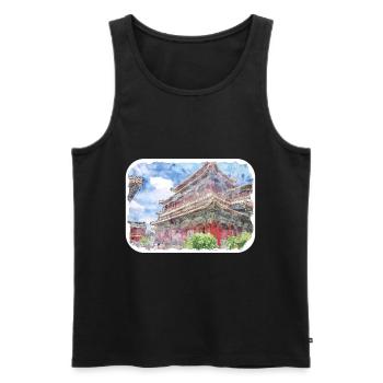 China-Aquarell-Skizzen-handgezeichnete Illustration - Männer Premium Bio Tank Top - Schwarz - Vorne - Michal (187cm)