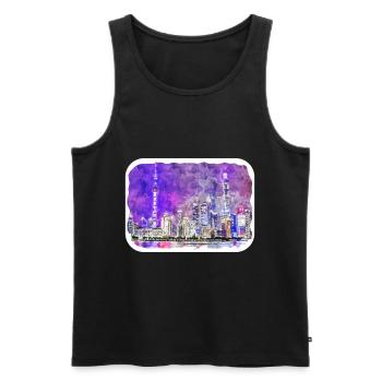 Shanghai China Aquarellskizze gezeichnete Zeichnung - Männer Premium Bio Tank Top - Schwarz - Vorne - Michal (187cm)