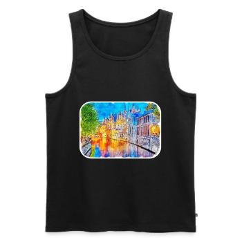 Bruges Belgique Aquarelle Esquisse Illustration - Débardeur bio Premium Homme - noir - Devant - Michal (187cm)