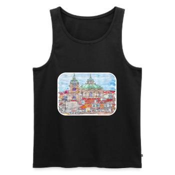 Prague République tchèque Aquarelle Dessin d’esquisse - Débardeur bio Premium Homme - noir - Devant - Michal (187cm)