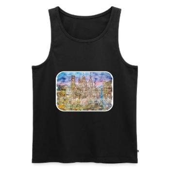 Barcelone Espagne Aquarelle Esquisse Dessin Dessiné - Débardeur bio Premium Homme - noir - Devant - Michal (187cm)