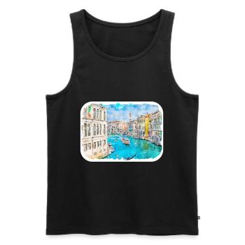 Venise Italie Aquarelle Esquisse - Débardeur bio Premium Homme - noir - Devant - Michal (187cm)