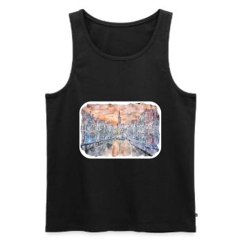 Bruges Belgique Aquarelle Esquisse Illustration - Débardeur bio Premium Homme - noir - Devant - Michal (187cm)