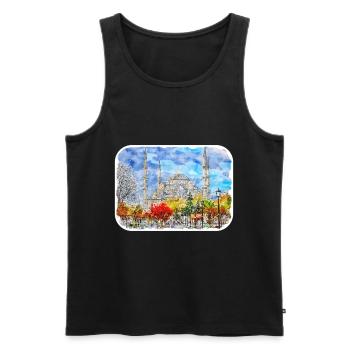 Dinde Aquarelle Esquisse Dessinée à la main Illustration - Débardeur bio Premium Homme - noir - Devant - Michal (187cm)