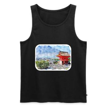 Kyoto Japan Aquarell Skizze gezeichnete Illustration - Männer Premium Bio Tank Top - Schwarz - Vorne - Michal (187cm)