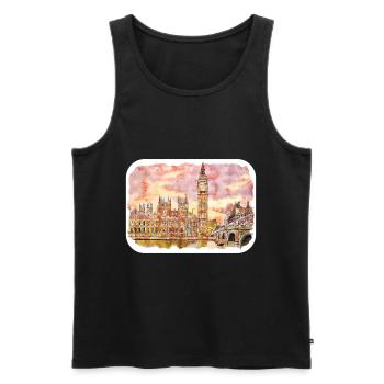 Londres UK Aquarelle Esquisse Dessinée à la Main Peinture - Débardeur bio Premium Homme - noir - Devant - Michal (187cm)