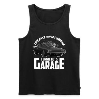 Toretto's Garage | Tuner Workshop - Men's Premium Organic Tank Top - black - Front - Michal (187cm)