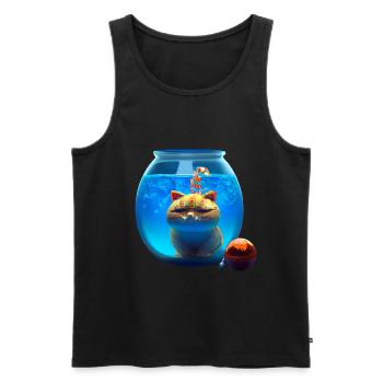 Chat de Noël dans un bocal à poissons - Débardeur bio Premium Homme - noir - Devant - AI Model Male 178 light (178cm)