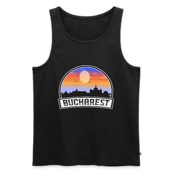 Bucharest Romania Skyline Vintage Sunset Travel So - Men's Premium Organic Tank Top - black - Front - AI Model Male 178 light (178cm)