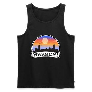 Karachi Pakistan Skyline Vintage Sunset Travel Sou - Débardeur bio Premium Homme - noir - Devant - AI Model Male 178 light (178cm)