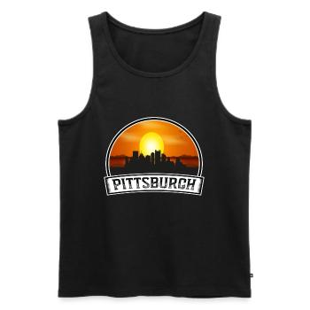 Pittsburgh Pennsylvanie États-Unis Skyline Vintage Coucher de soleil - Débardeur bio Premium Homme - noir - Devant - Michal (187cm)