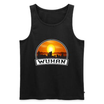 Wuhan China Skyline Vintage Sunset Travel Souvenir - Men's Premium Organic Tank Top - black - Front - AI Model Male 178 light (178cm)