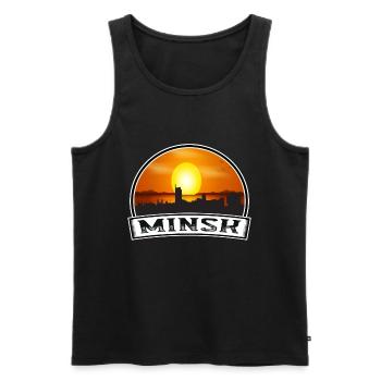 Minsk Weißrussland Skyline Vintage Sonnenuntergang Reise Souven - Männer Premium Bio Tank Top - Schwarz - Vorne - AI Model Male 178 light (178cm)
