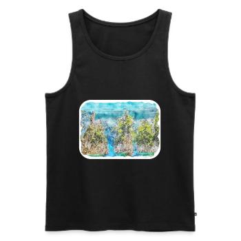 Thaïlande Aquarelle Croquis Illustration Dessinée à la Main - Débardeur bio Premium Homme - noir - Devant - Michal (187cm)