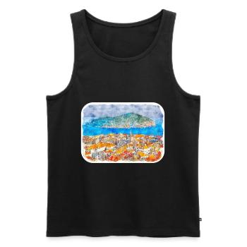 Dubrovnik Croatie Aquarelle Illustration - Débardeur bio Premium Homme - noir - Devant - Michal (187cm)