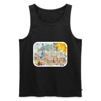 Paris France Aquarelle Illustration - Débardeur bio Premium Homme - noir - Devant - AI Model Male 178 light (178cm)