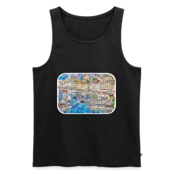 Athènes Grèce Aquarelle Illustration - Débardeur bio Premium Homme - noir - Devant - AI Model Male 178 light (178cm)