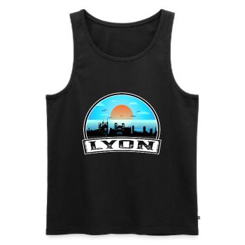 Lyon France Skyline Vintage Sunset Travel Souvenir - Débardeur bio Premium Homme - noir - Devant - AI Model Male 178 light (178cm)