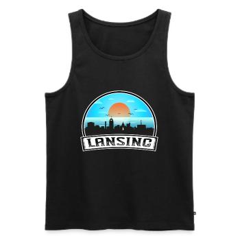 Lansing Michigan États-Unis Skyline Vintage Sunset Travel - Débardeur bio Premium Homme - noir - Devant - Michal (187cm)