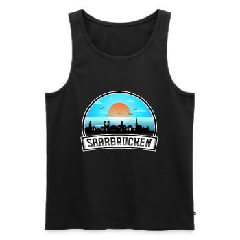 Sarrebruck Allemagne Skyline Vintage Sunset Travel - Débardeur bio Premium Homme - noir - Devant - Michal (187cm)