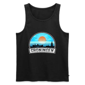 Groningue Pays-Bas Skyline Vintage Sunset Trave - Débardeur bio Premium Homme - noir - Devant - AI Model Male 178 light (178cm)
