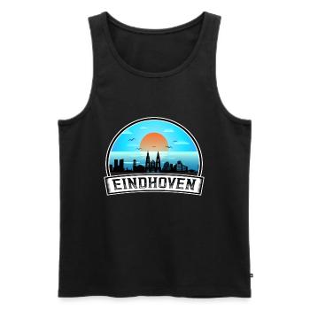 Eindhoven Netherlands Skyline Vintage Sunset Trave - Men's Premium Organic Tank Top - black - Front - AI Model Male 178 light (178cm)