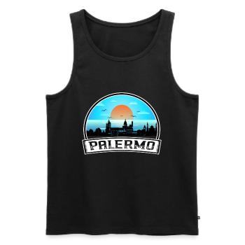 Palermo Italy Skyline Vintage Sunset Travel Souven - Men's Premium Organic Tank Top - black - Front - AI Model Male 178 light (178cm)