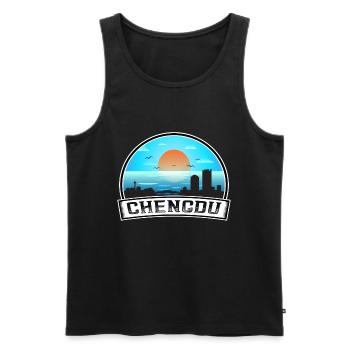 Chengdu China Skyline Vintage Sunset Travel Souven - Men's Premium Organic Tank Top - black - Front - AI Model Male 178 light (178cm)