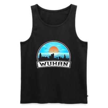 Wuhan China Skyline Vintage Sunset Travel Souvenir - Men's Premium Organic Tank Top - black - Front - AI Model Male 178 light (178cm)