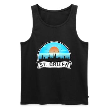St. Gallen Switzerland Skyline Vintage Sunset Trav - Men's Premium Organic Tank Top - black - Front - AI Model Male 178 light (178cm)