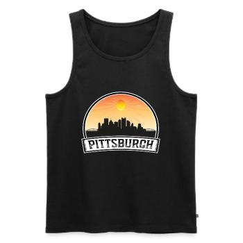 Pittsburgh Pennsylvanie États-Unis Skyline Vintage Coucher de soleil - Débardeur bio Premium Homme - noir - Devant - Michal (187cm)