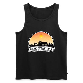 Palma De Mallorca Spain Skyline Vintage Sunset Tra - Men's Premium Organic Tank Top - black - Front - AI Model Male 178 light (178cm)