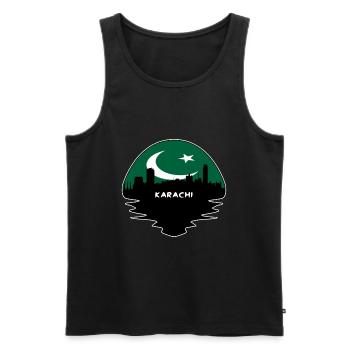 Karachi Pakistan Flag Skyline Silhouette Voyage - Débardeur bio Premium Homme - noir - Devant - AI Model Male 178 light (178cm)